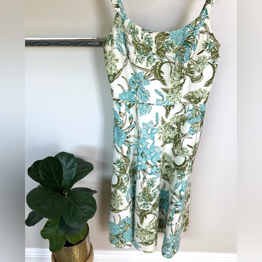 LOFT Floral Green and Blue Dress